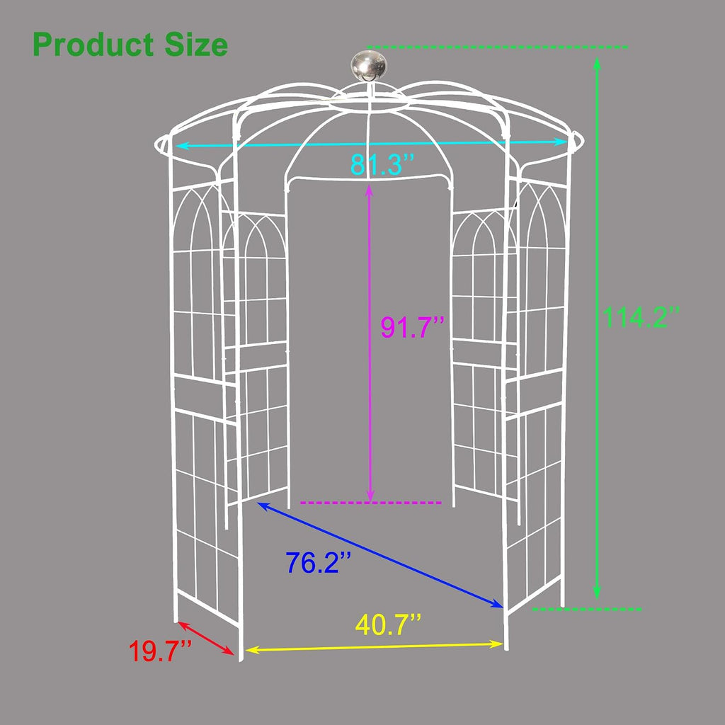 Metal Garden Arch Iron Garden Arbors Gazebo Dia81.3'' x 114.2'' High Birdcage Shape Pergola Pavilion for Wedding Ceremony Outdoor (Cream White)