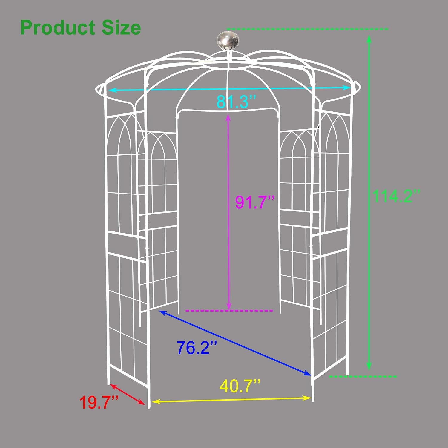 Metal Garden Arch Iron Garden Arbors Gazebo Dia81.3'' x 114.2'' High Birdcage Shape Pergola Pavilion for Wedding Ceremony Outdoor (Cream White)
