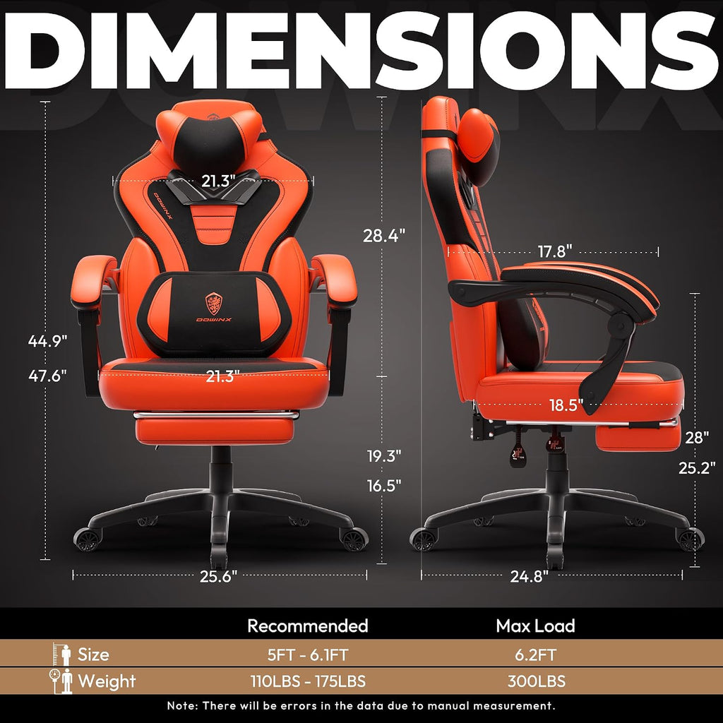 Dowinx Gaming Chair with Footrest,Big and Tall Game Chair for Heavy People, Gamer Chair with Massage Lumbar Support,Ergonomic Computer Gaming Chair for Adults, Red