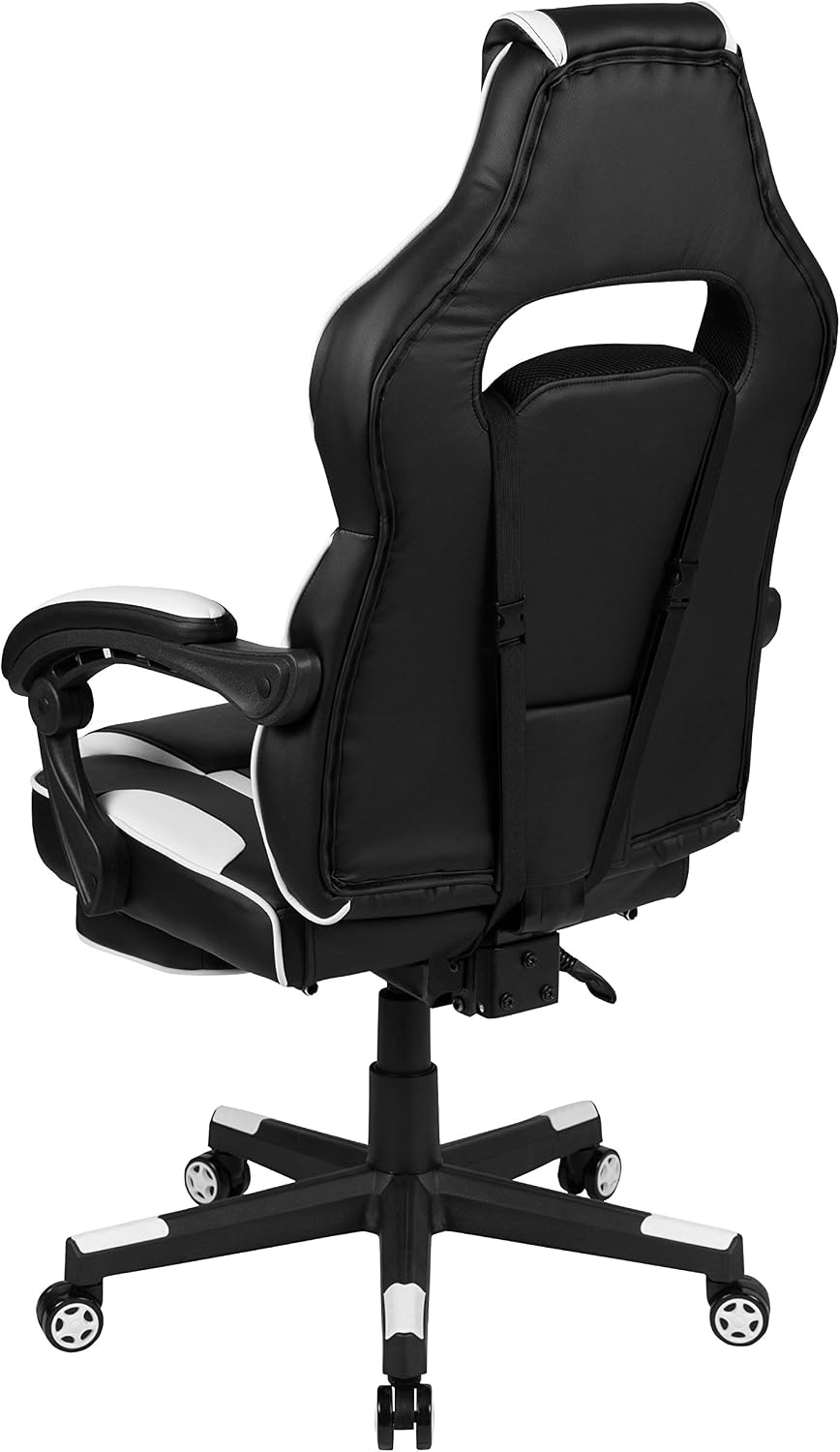 EMMA + OLIVER White Ergonomic Gaming Chair - Reclining Back/Arms, Footrest, Massaging Lumbar