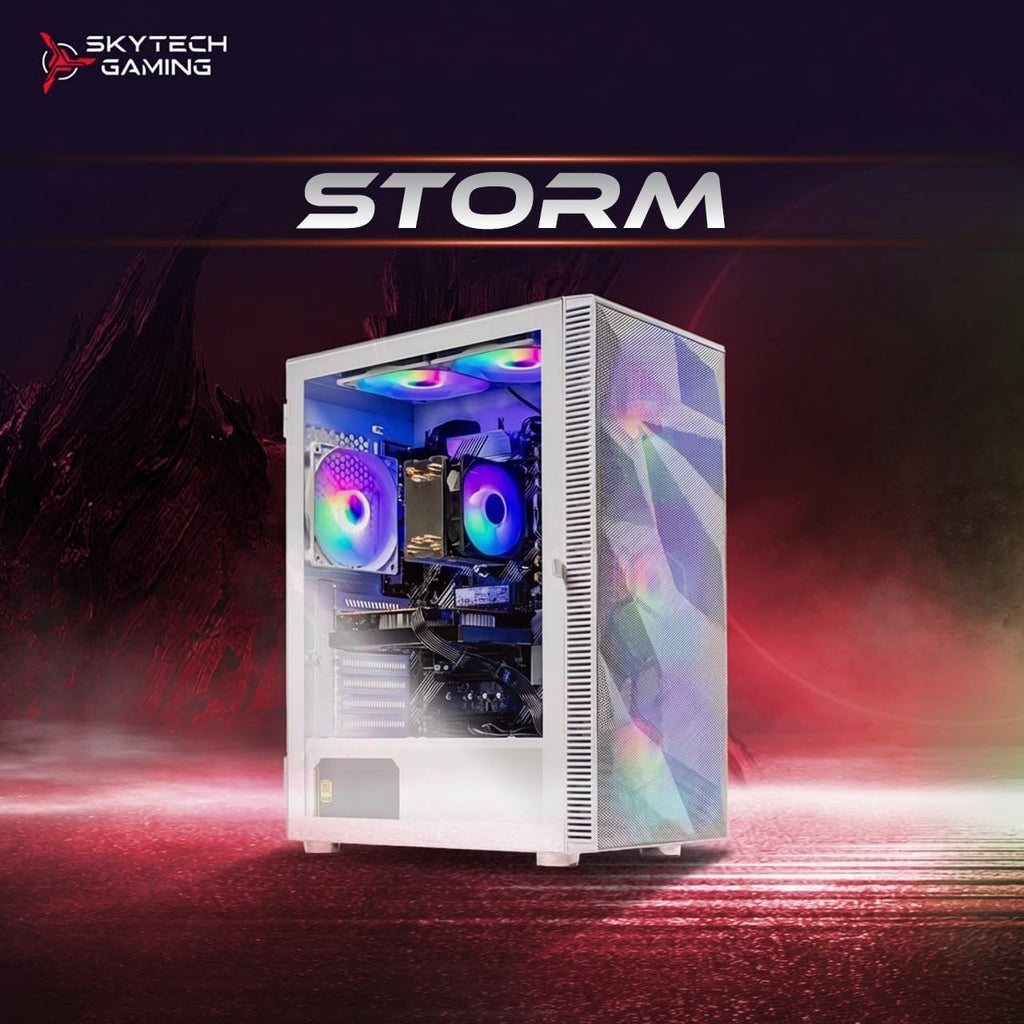 Skytech Gaming Storm Gaming PC, AMD Ryzen 5 5500 3.6GHz, NVIDIA RTX 3050 6GB VRAM, 1TB NVMe SSD, 16GB DDR4 RAM 3200, 650W Gold PSU, WI-FI 5, Windows 11, Desktop