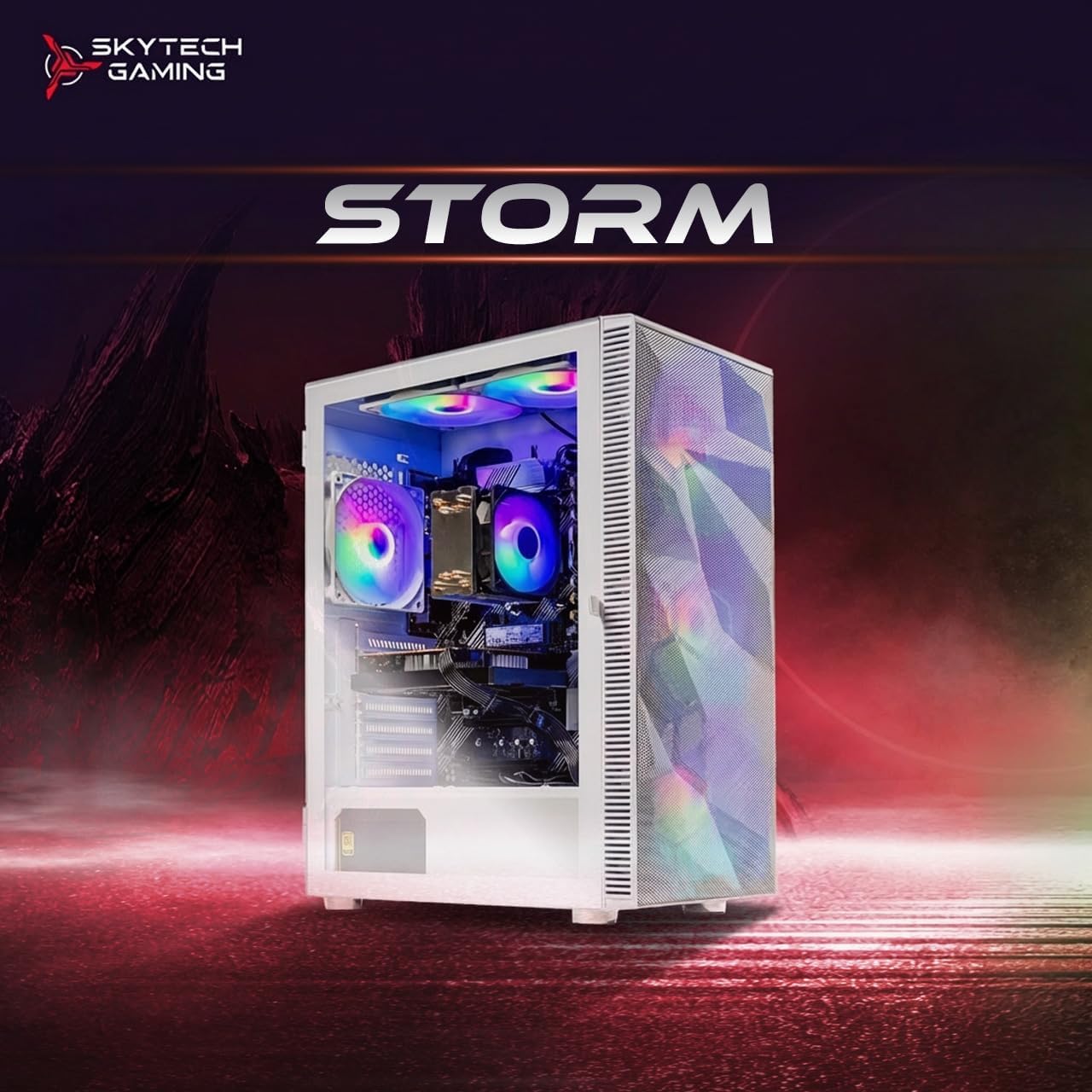 Skytech Gaming Storm Gaming PC, AMD Ryzen 5 5500 3.6GHz, NVIDIA RTX 3050 6GB VRAM, 1TB NVMe SSD, 16GB DDR4 RAM 3200, 650W Gold PSU, WI-FI 5, Windows 11, Desktop
