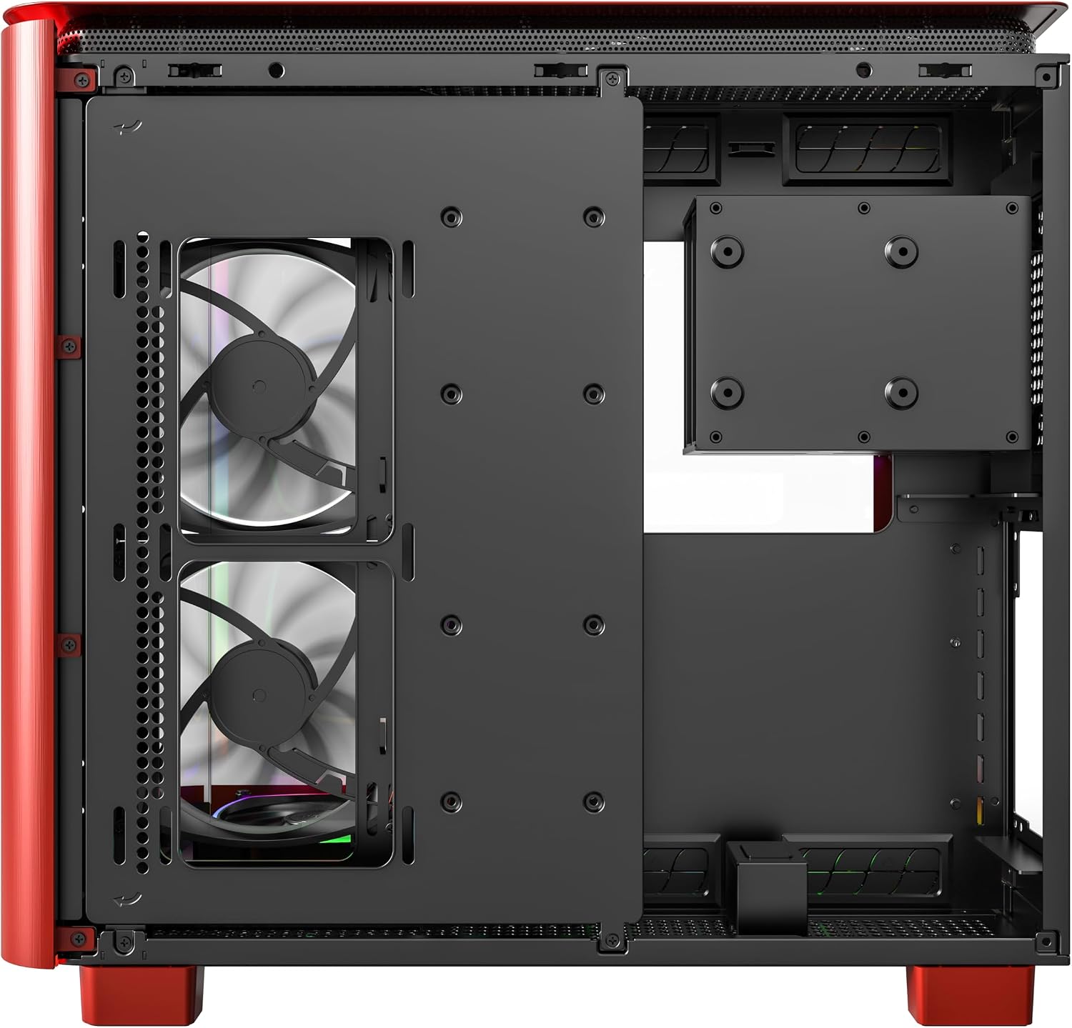 Montech, King 95 Dual-Chamber ATX Mid-Tower PC Gaming Case, High-Airflow, Toolless Panels, Sturdy Curved Tempered Glass Front and Side Panel, ARGB Lighting, Red