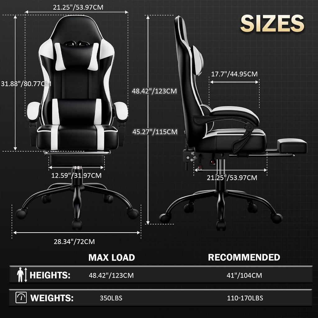 Gaming Chair, Computer Chair with Footrest and Lumbar Support, Ergonomic Video Game Chair with Headrest, Height Adjustable Gamer Chair Office Desk Chair