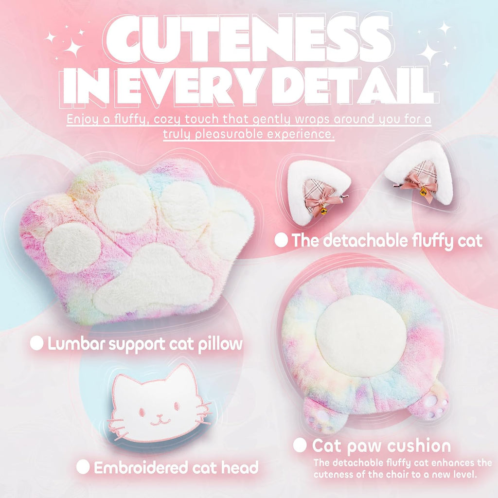 Gaming Chair Cute with Cat Ears Paw Lumbar and Cushion,Ergonomic Computer Chair with Footrest,Reclining PC Game Chair for Girl Computer Chair 300lbs for Adult Colours