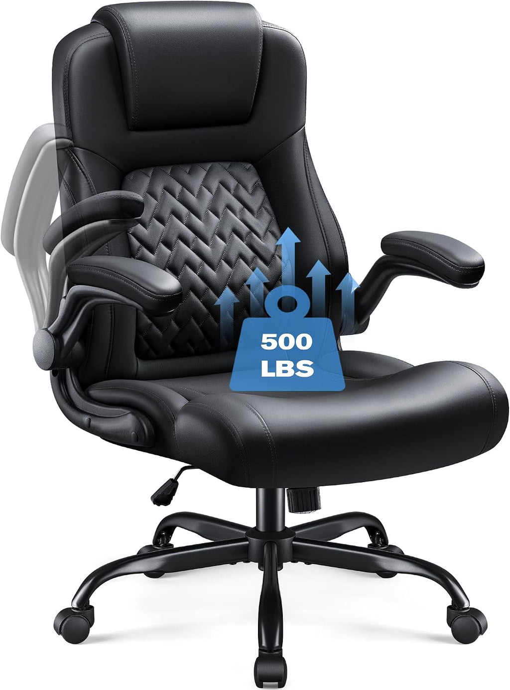 Furmax Big and Tall Office Chair 500lbs, Heavy Duty Office Chairs, Ergonomic High Back Desk Chair, Adjustable Flip Up Armrest Executive Chair Made of PU Leather, Computer Chair for Gaming Desk (Black)