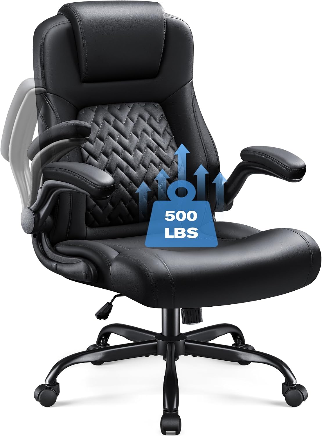Furmax Big and Tall Office Chair 500lbs, Heavy Duty Office Chairs, Ergonomic High Back Desk Chair, Adjustable Flip Up Armrest Executive Chair Made of PU Leather, Computer Chair for Gaming Desk (Black)