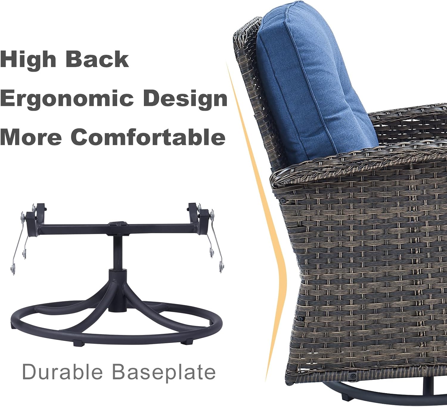 HUMMUH 5-Piece Patio Furniture Wicker Outdoor Conversation Set,All-Weather Rattan Swivel Chairs Bistro Set with Loveseat Coffee Table for Backyard,Poolside,Deck(Brown/Blue)
