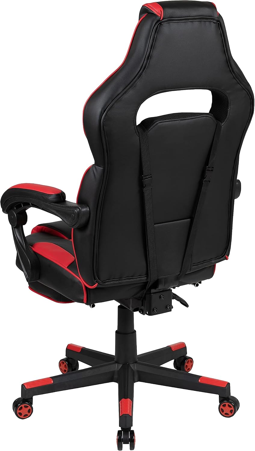 Flash Furniture X40 Gaming Chair Racing Ergonomic Computer Chair with Fully Reclining Back/Arms, Slide-Out Footrest, Massaging Lumbar - Red