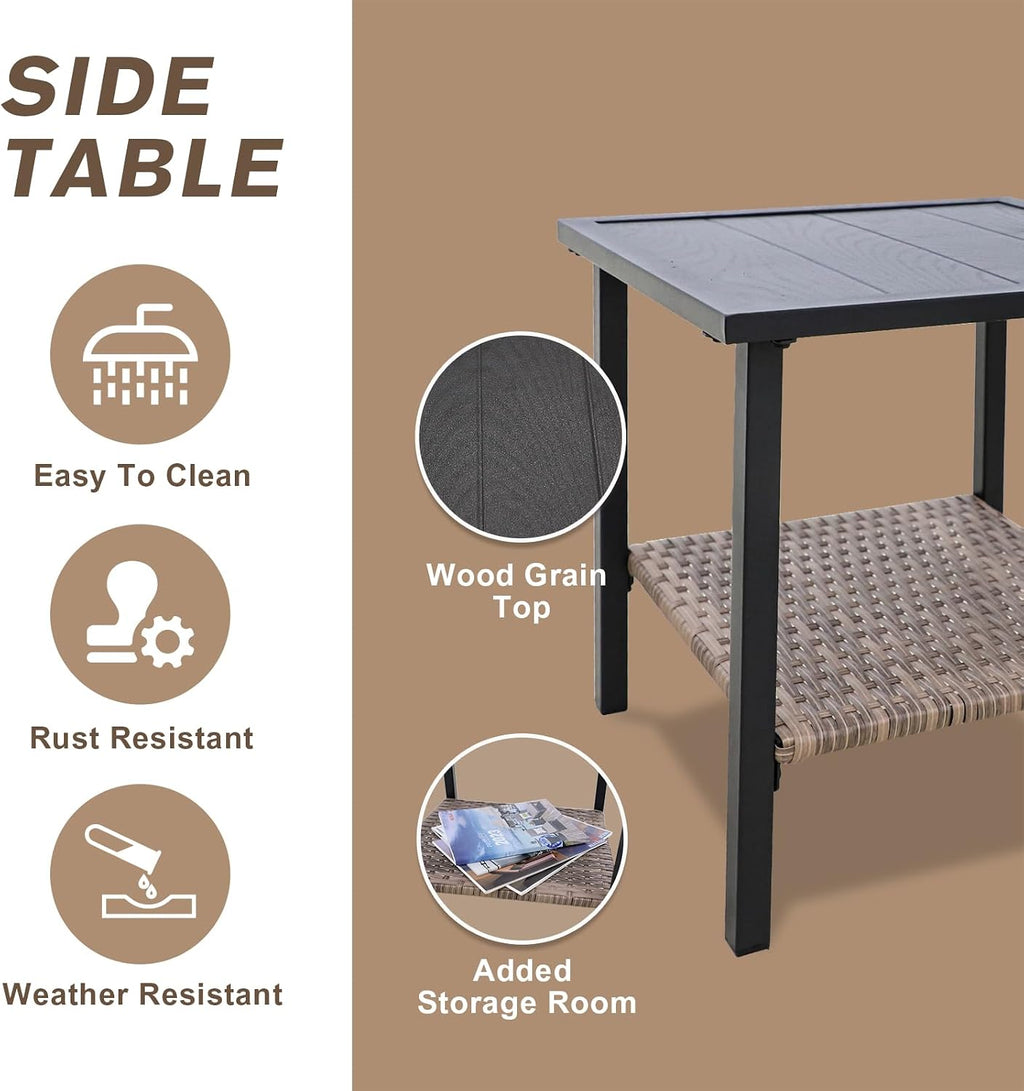 COOS BAY Sunset Haven 3 Piece Outdoor Patio Furniture Set, Rocking Chairs with Side Table, Wicker Patio Bistro Set, Brown/Blue