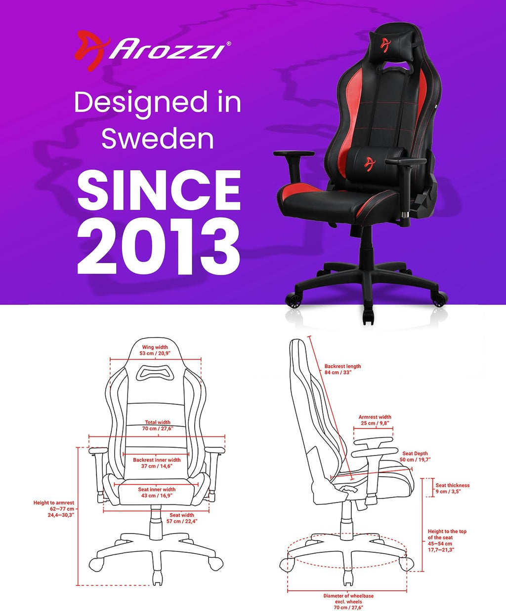 Arozzi Torretta Gaming Chair - Soft PU Ergonomic Gaming Chair for Adults Adjustable Backrest with Neck & Lumbar Pillows - Swedish Design Home Office Setup Professional Computer Chairs, Red