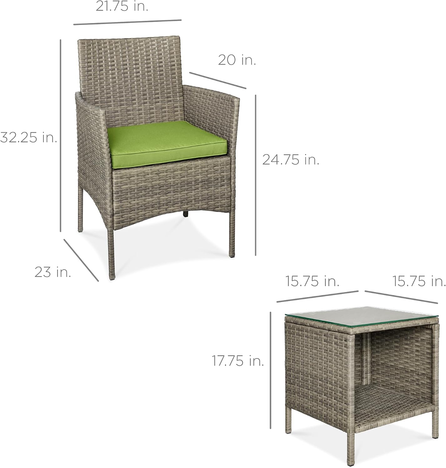 Best Choice Products 3-Piece Outdoor Wicker Conversation Bistro Set, Space Saving Patio Furniture for Garden w/Side Table - Taupe/Pistachio