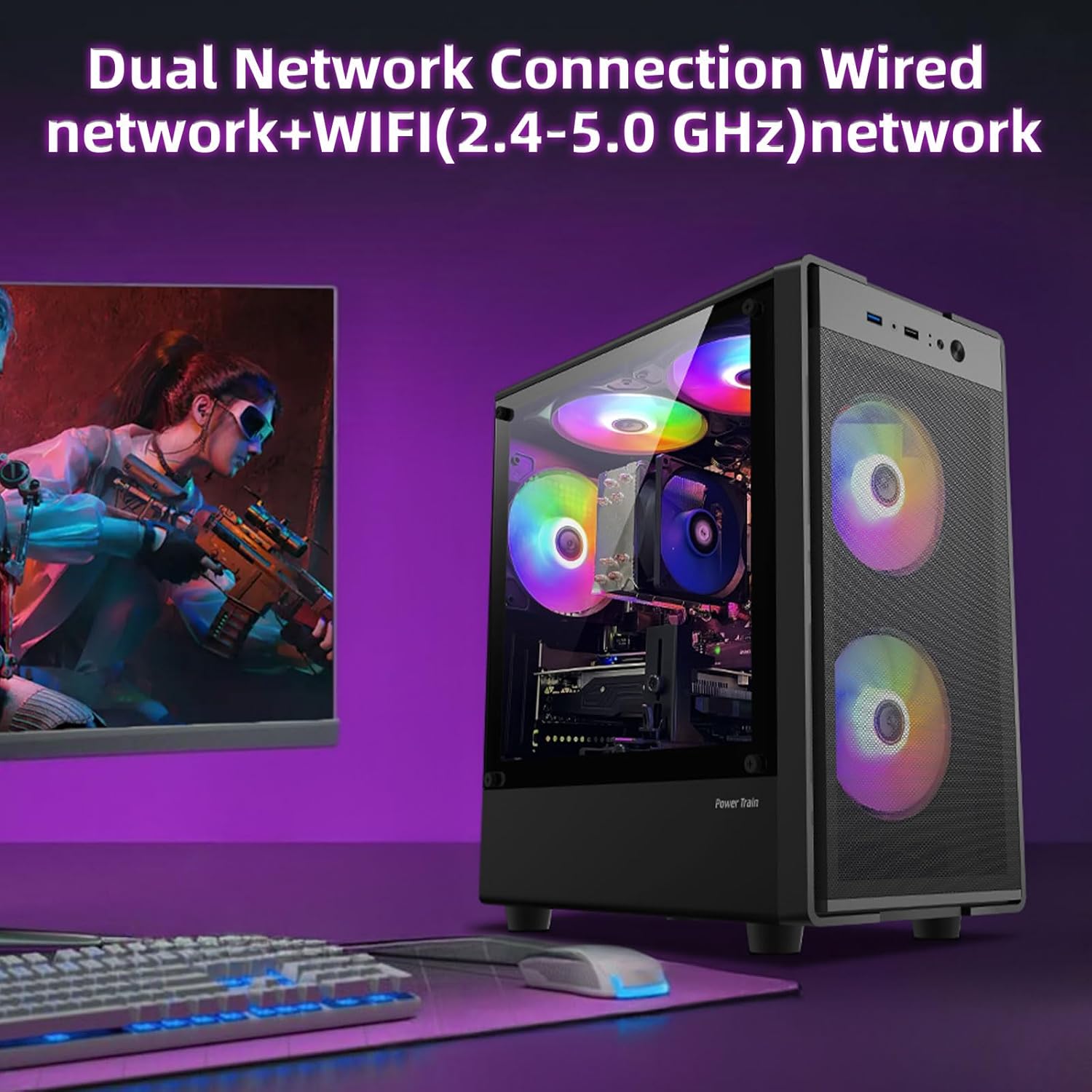 Prebuilt Gaming PC Desktop Computer,Intel Core i7 Desktop,Operating at A Frequency of 3.4-3.9 GHz,GTX1660 Super Graphics Card with 6GB GDDR6 Video Memory,16GB RAM, 512GB SSD,WiFi 5.0,RGB Fan x5