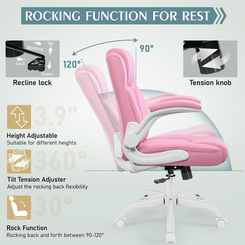 Leather Office Chair, PU Home Computer Desk Chairs with Ergonomic Back Support, 360°Swivel Free，Small Gaming Chair with Wheels and Adjustable Armrests, for Short People Use