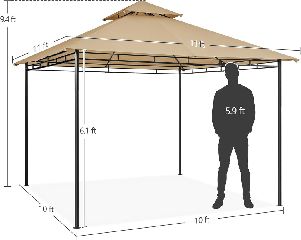 Yaheetech Gazebo for Patios - 11x11ft Outdoor Powder-Coated Steel Frame Gazebo, Double Roofs Grill Shelters BBQ Pavilion for Lawn/Backyard/Garden/Deck, Khaki