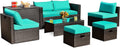 Tangkula 8 Piece Patio Furniture Set, Patiojoy Outdoor Space Saving PE Rattan Sectional Sofa Set for 6 with Waterproof Cover, for Garden, Deck, Poolside and Balcony (Turquoise)