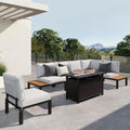 Sophia & William 6 Piece Metal Outdoor Sectional with Fire Pit Table, Modern Patio Furniture Set with Cushion, Modular L-Shape Outdoor Couch Patio Conversation Set for Deck Garden Backyard