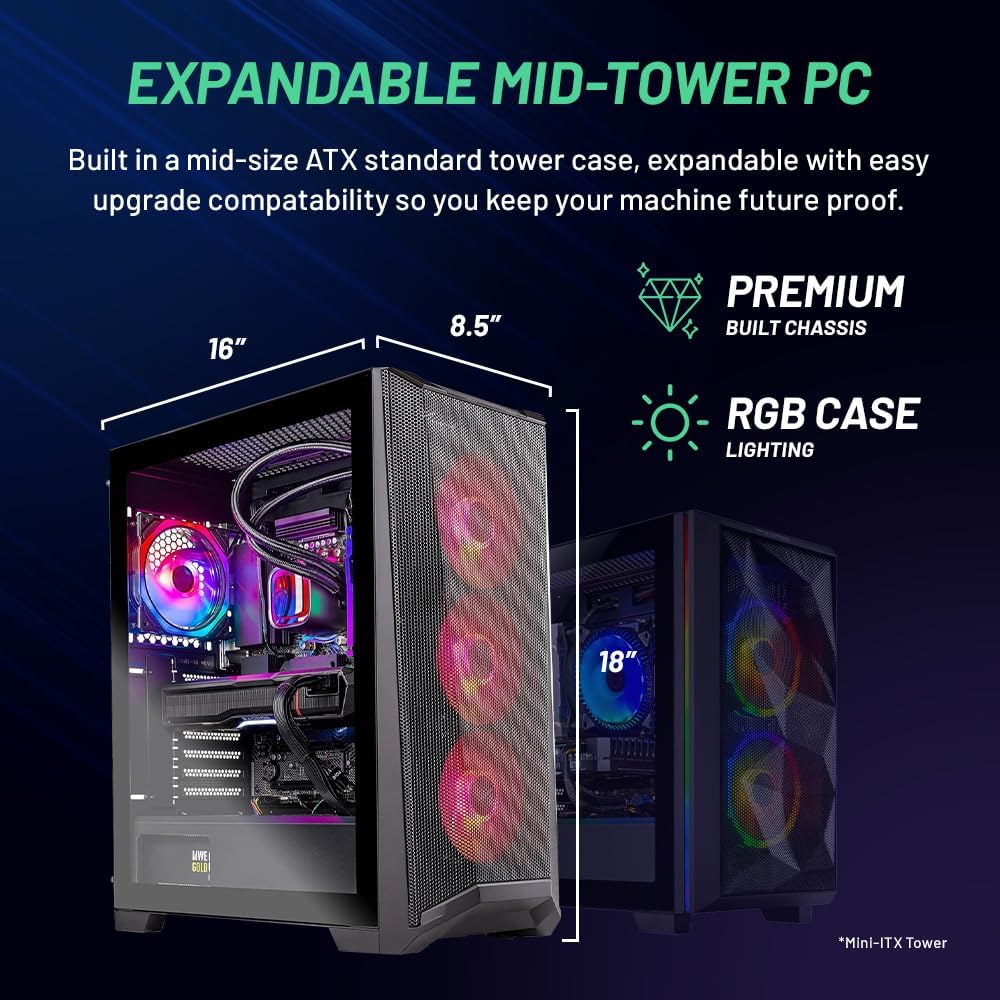 Skytech Gaming Chronos Gaming PC Desktop – Intel Core i7 13700K 3.4 GHz, NVIDIA RTX 4070, 1TB NVME SSD, 32GB DDR5 RAM RGB, 750W Gold PSU, 360mm AIO, 11AC Wi-Fi, Windows 11 Home 64-bit,Black