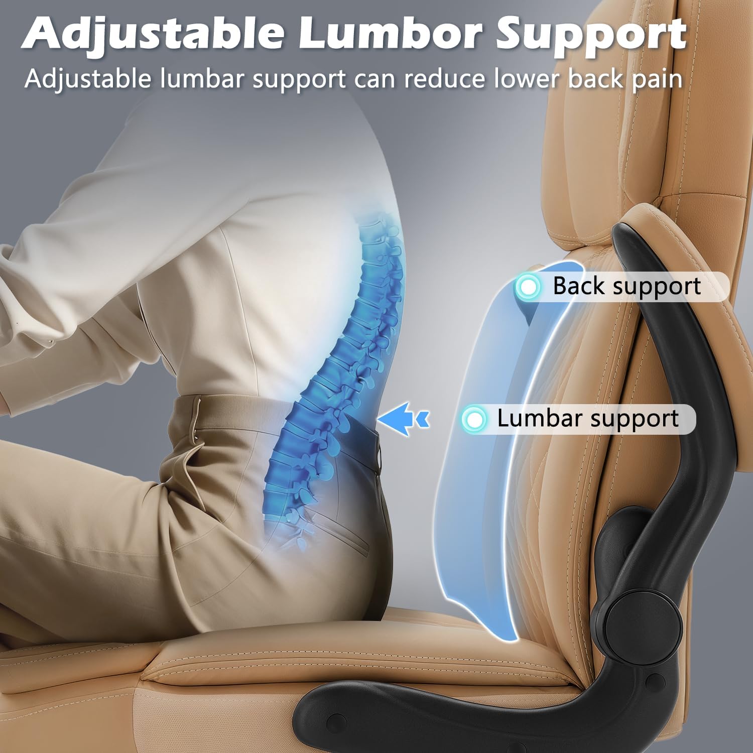 450 LBS Big and Tall Executive Office Chair with Flip up Arm, Heavy Duty Leather Computer Desk Chair,Comfortable High Back Swivel Home Office Chair with Rolling for Adults (Yellow)