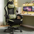 Gaming Chair Cute with Cat Ears Ergonomic Computer Chair with Dog Embroidery Adjustable Memory Foam Lumbar Support and Headrest Comfortable Reclining Office Chair for Girls, Teens, Women