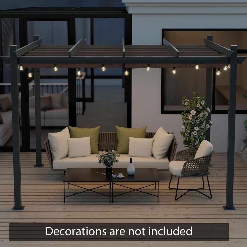 Tangkula 10x12 Ft Pergola, Heavy-Duty Aluminum Outdoor Pergola with Retractable Sun Shade Canopy, Extra Large Patio Shelter Pavilion, Metal Pergola Structure for Deck, Porch, Garden, Yard