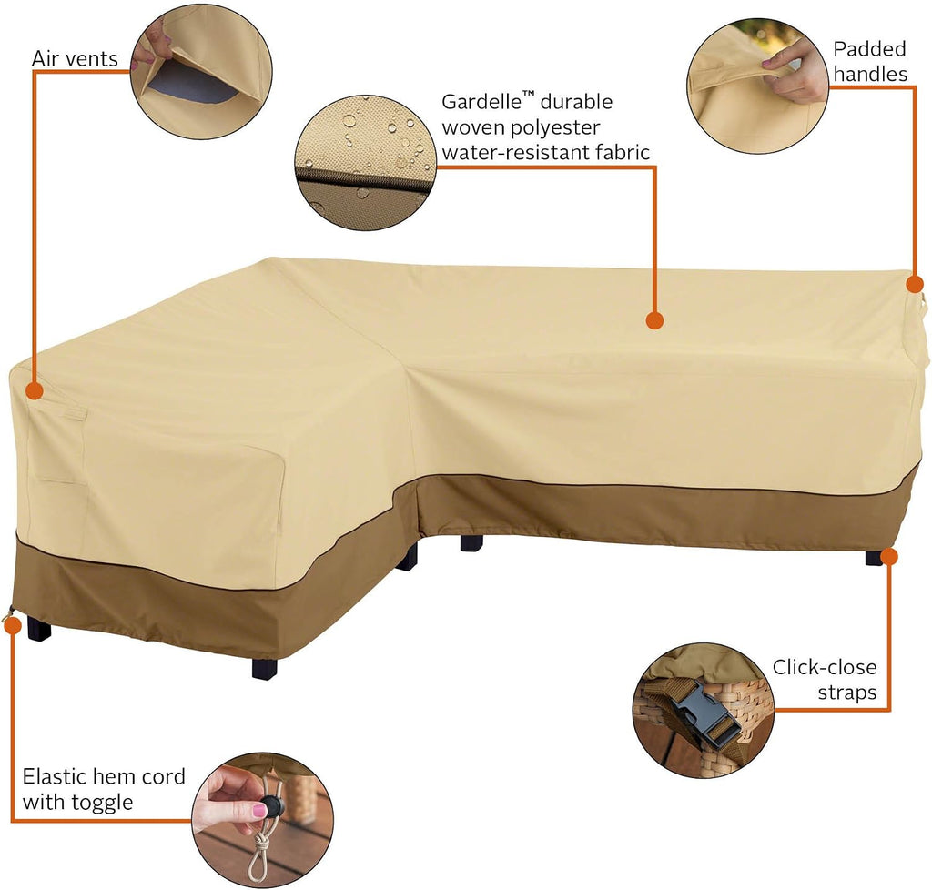 Classic Accessories 55-881-011501-RT Facing, Large Veranda Patio L-Shaped Sectional Sofa Cover, Left, Pebble, Patio Furniture Covers