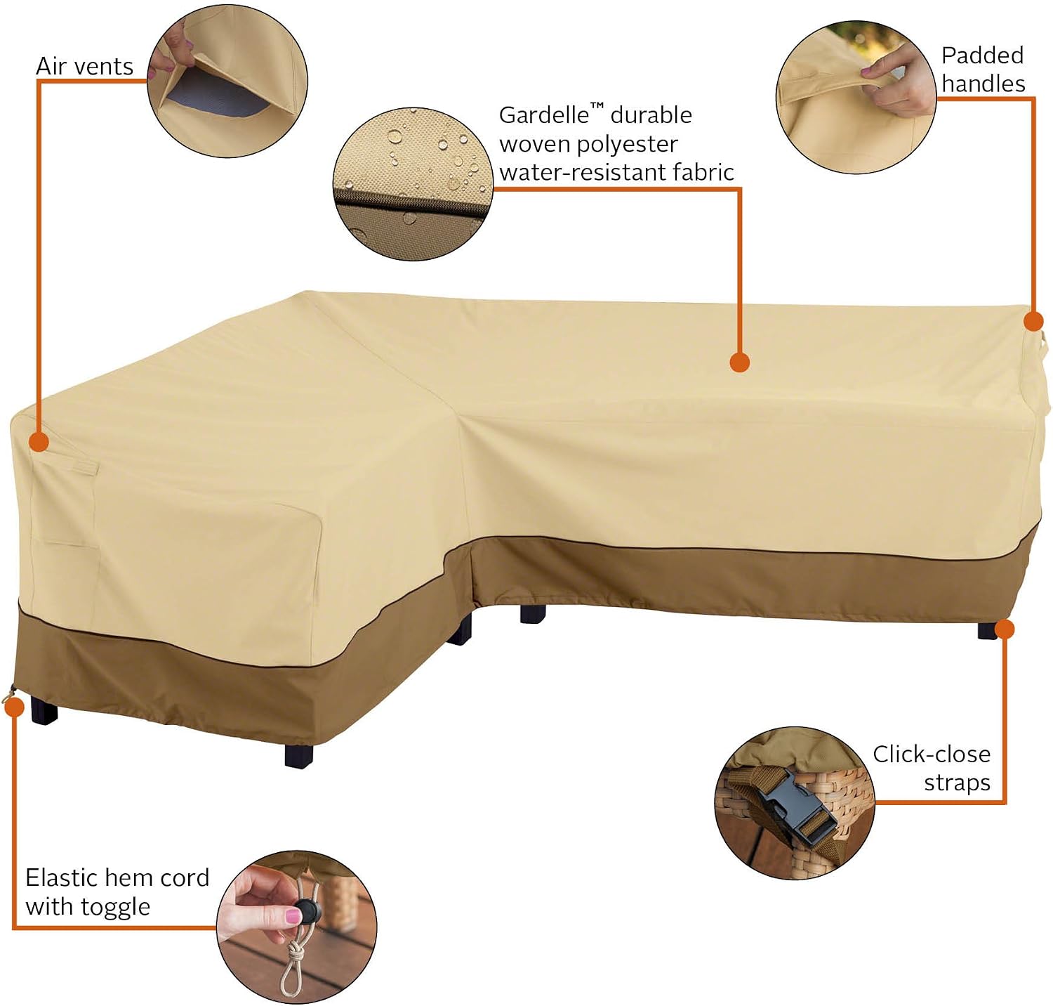 Classic Accessories 55-881-011501-RT Facing, Large Veranda Patio L-Shaped Sectional Sofa Cover, Left, Pebble, Patio Furniture Covers