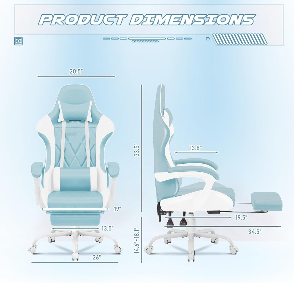Homall Gaming Chair, Computer Chair with Footrest and Massage Lumbar Support, Ergonomic High Back Video Game Chair with Swivel Seat and Headrest (Light Blue)
