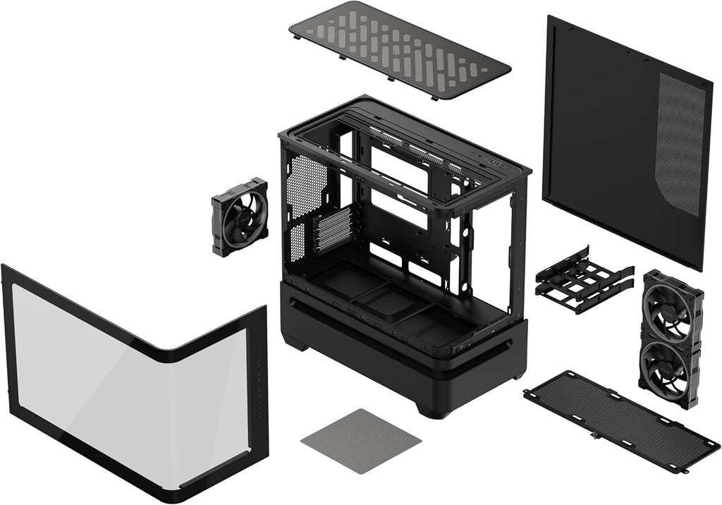 ASUS Prime AP202 ARGB Black mATX pc case with Fully Tempered Curved Glass, Supports Graphics Cards up to 420mm Long, 360mm Long radiators, Easy-Detach Rail, Patented Slot Vent, 3 Built-in ARGB Fans