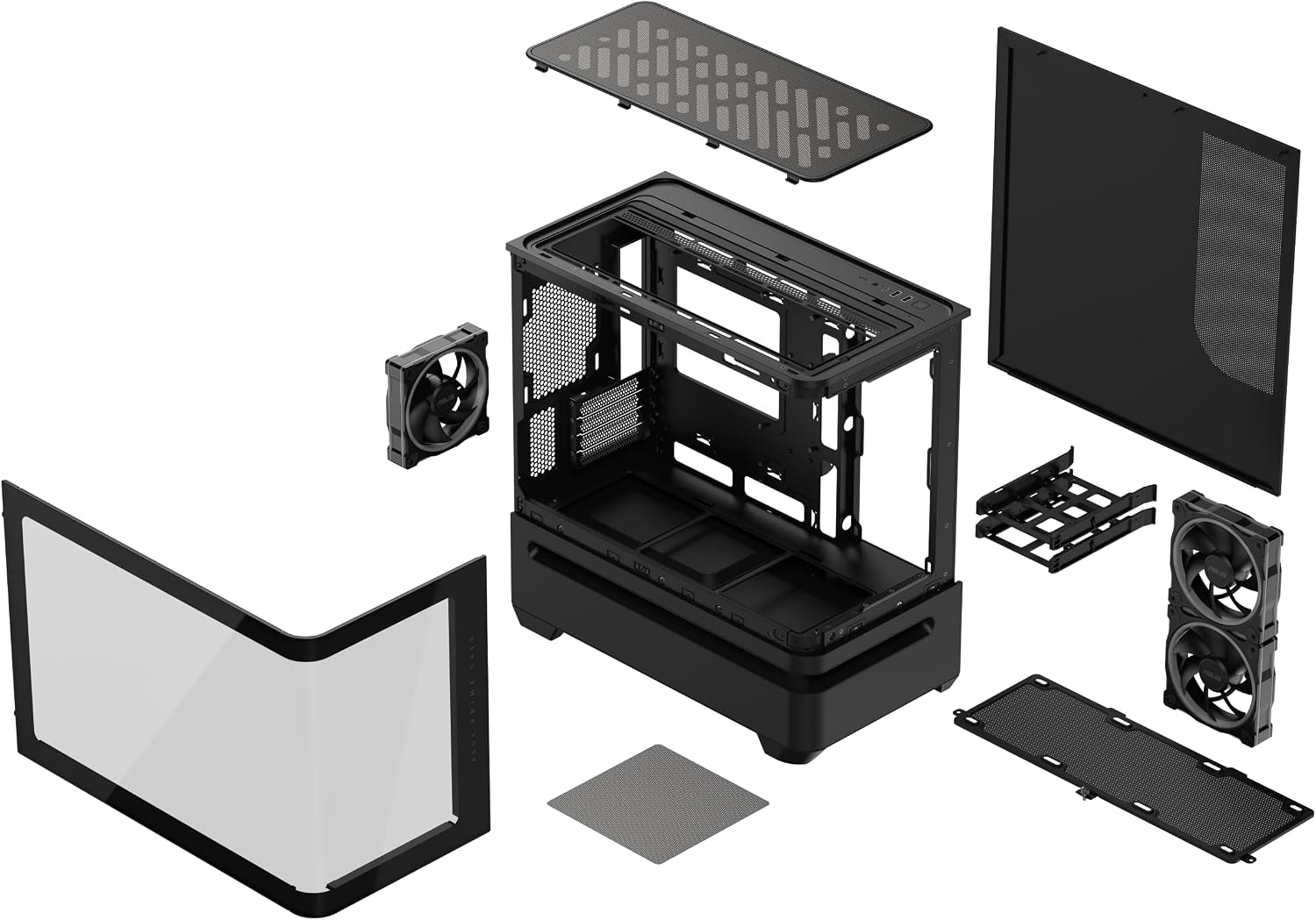 ASUS Prime AP202 ARGB Black mATX pc case with Fully Tempered Curved Glass, Supports Graphics Cards up to 420mm Long, 360mm Long radiators, Easy-Detach Rail, Patented Slot Vent, 3 Built-in ARGB Fans