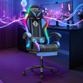 HOFFREE RGB Gaming Chair with Speakers Massage Computer Gaming Chair with LED Lights and Footrest High Back Video Game Chair for Adults Blue and Black