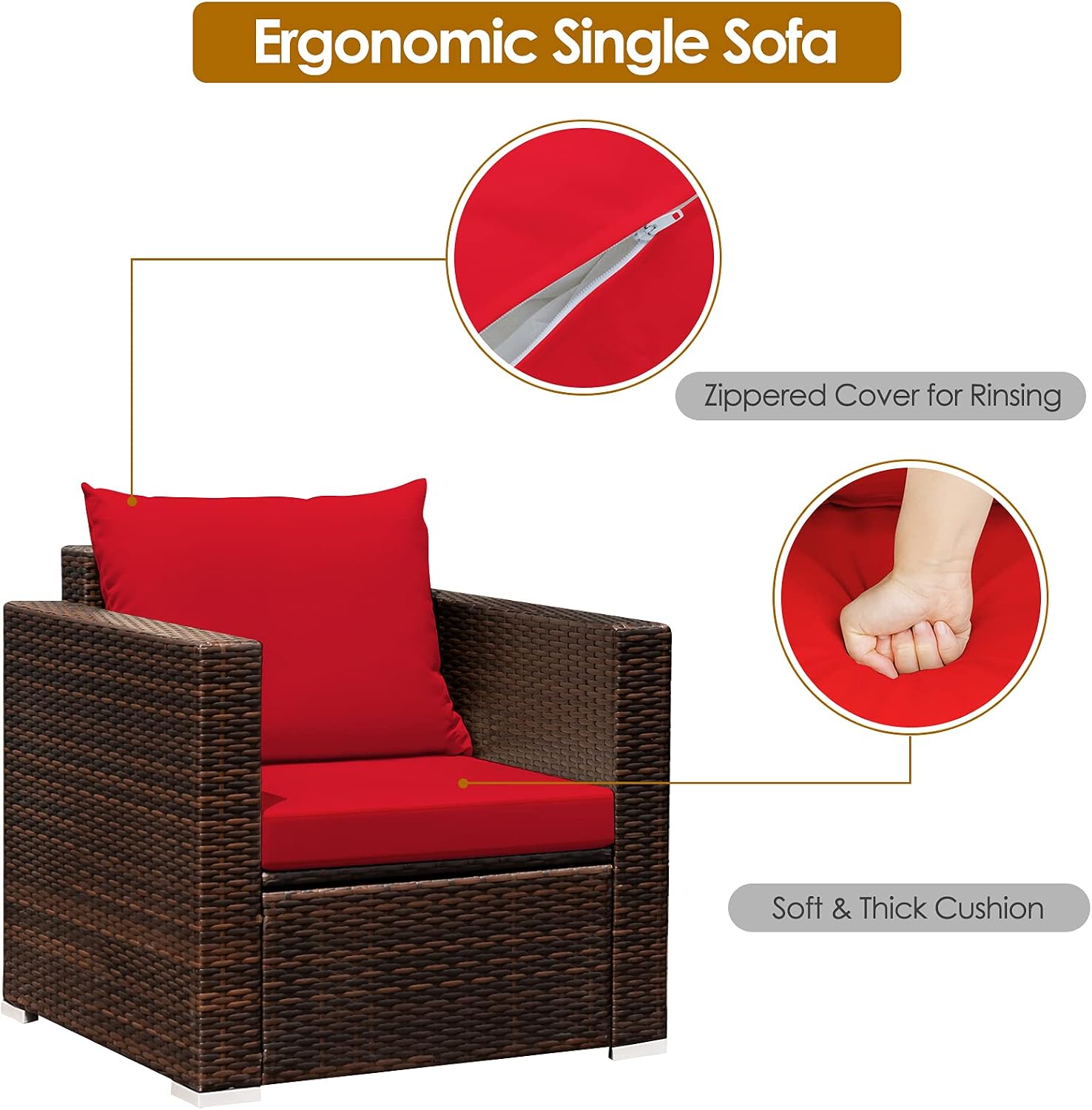 HAPPYGRILL 3 Piece Patio Furniture Set PE Rattan Wicker Sofa Set with Cushions and Coffee Table Outdoor Patio Conversation Set for Garden Poolside Balcony