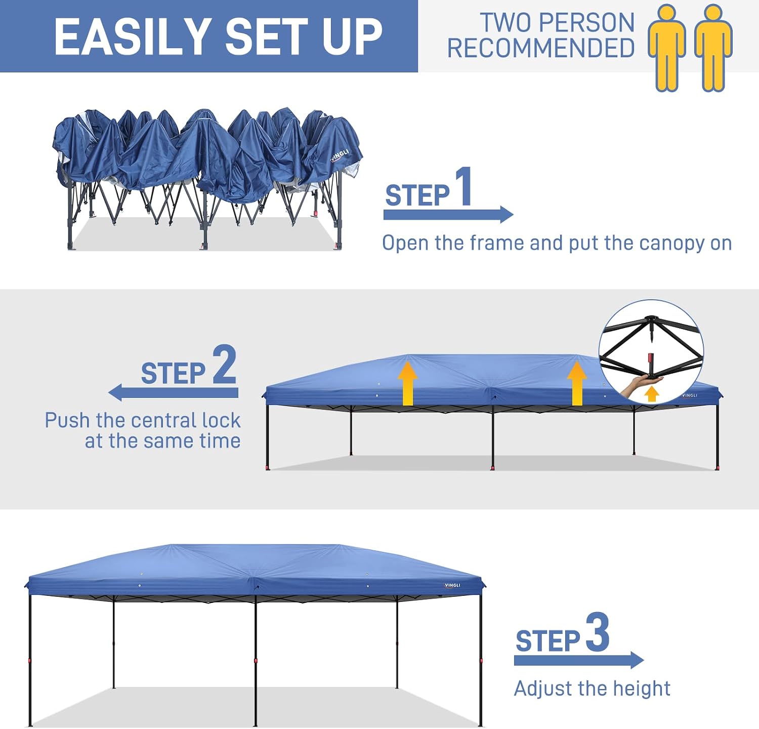 VINGLI 10x20 Pop Up Canopy with Sidewalls Wheeled Bag Easy Up Canopy Tent with Nettings, Screened in Gazebo for Camping Screened Canopy (Blue, 10x20)