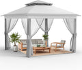 11x11 FT Outdoor Gazebo, Heavy Duty Pavilion With Sturdy Metal Frame & Double Roofs, Patio Shelter With Mosquito Netting, Ideal for Backyard, Garden, Lawn, Deck, Light Grey