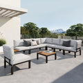 Sophia & William Outdoor Sectional Sofa, 8 Piece Metal Patio Furniture Set, Modular Patio Conversation Set-2 x Single Sofa with Side Table, 4 x Single Chairs, 1 x Loveseat, 1 x Tea Table