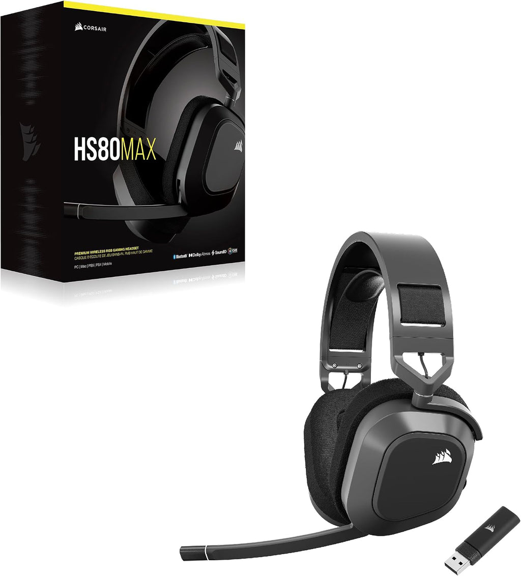 Corsair HS80 MAX Wireless Multiplatform Gaming Headset with Bluetooth – Dolby Atmos – Broadcast Quality Microphone – iCUE Compatible – PC, Mac, PS5, PS4, Mobile – Steel Gray