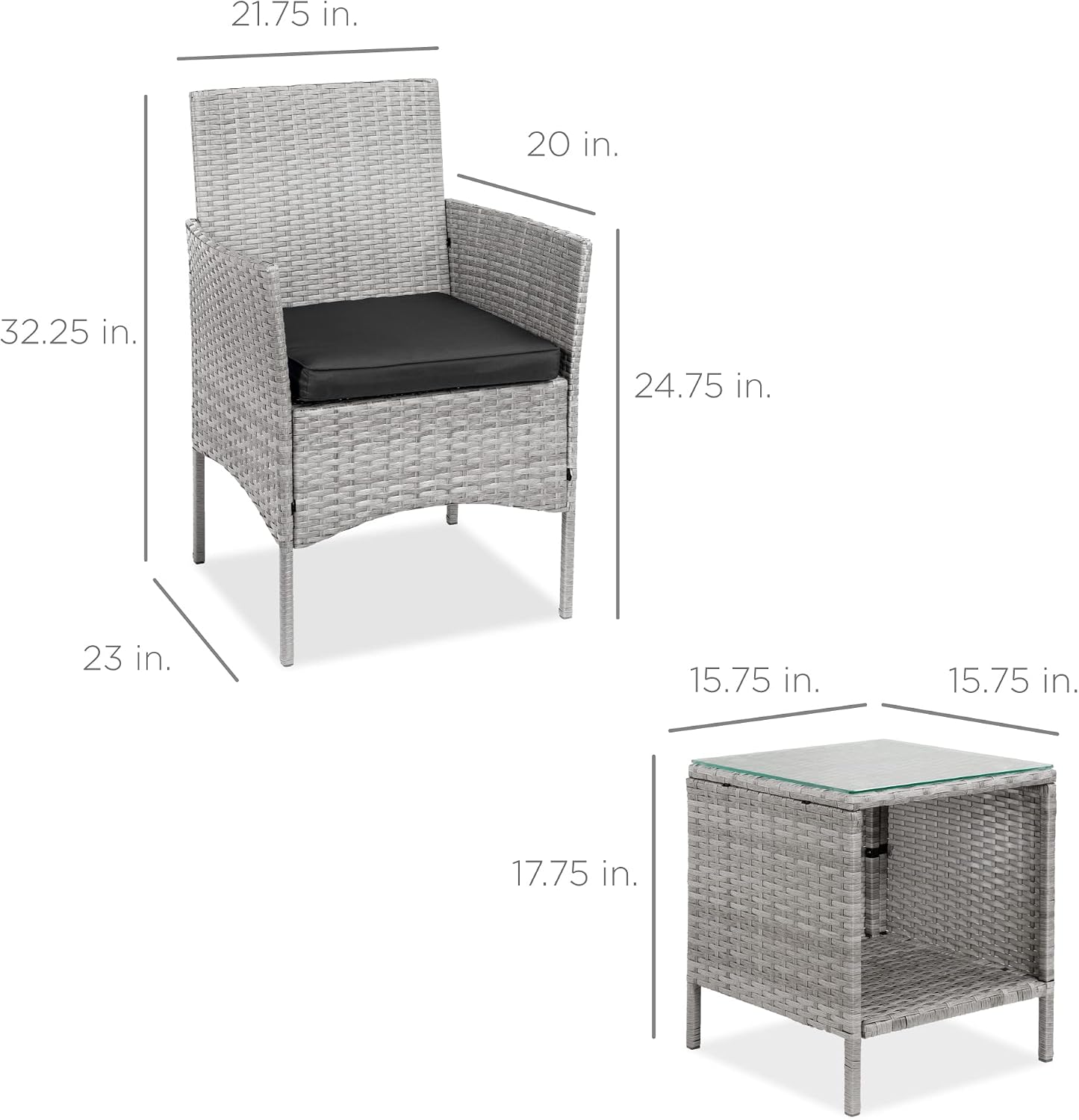 Best Choice Products 3-Piece Outdoor Wicker Conversation Bistro Set, Space Saving Patio Furniture for Garden w/Side Table - Gray/Black