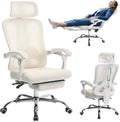 GarveeHome High Back Ergonomic Office Chair with Mesh Back, Retractable Footrest, Adjustable Headrest & Lumbar Support – Wide Computer Desk Chair with Wheels for Home Office or Bedroom, Beige