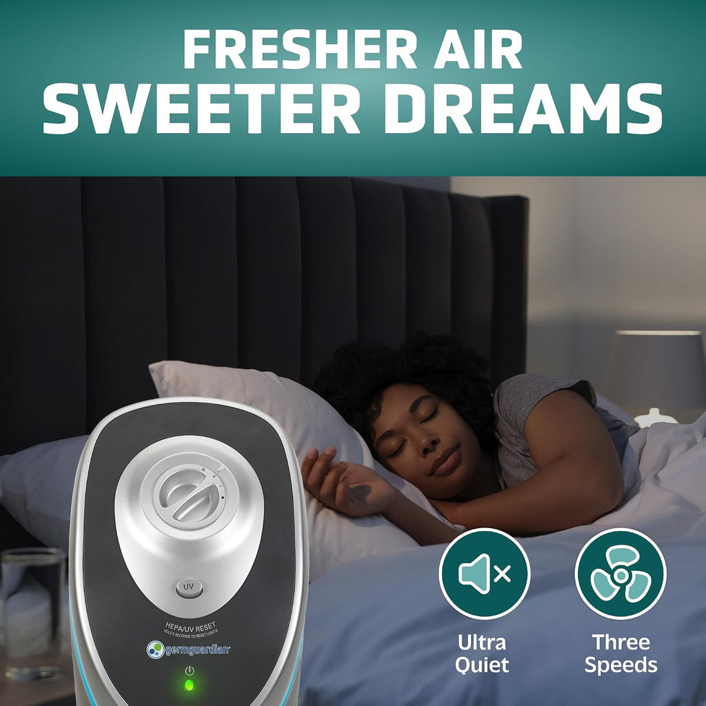 GermGuardian 3-In-1 HEPA Air Purifier for Home, Large Rooms Up To 915 Sq. Ft. with HEPA Air Filter, UV-C Light & Odor Reduction, AC5000E, 28' Tower, Gray