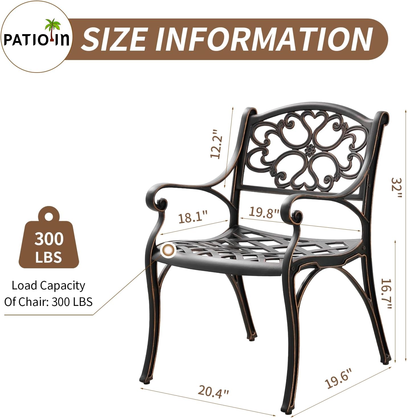 Cast Aluminum Patio Dining Set, Outdoor Bistro Set, 31.5' Round Outdoor Dining Table with Umbrella Hole, 2 Bistro Chairs for Yard Porch Garden Balcony