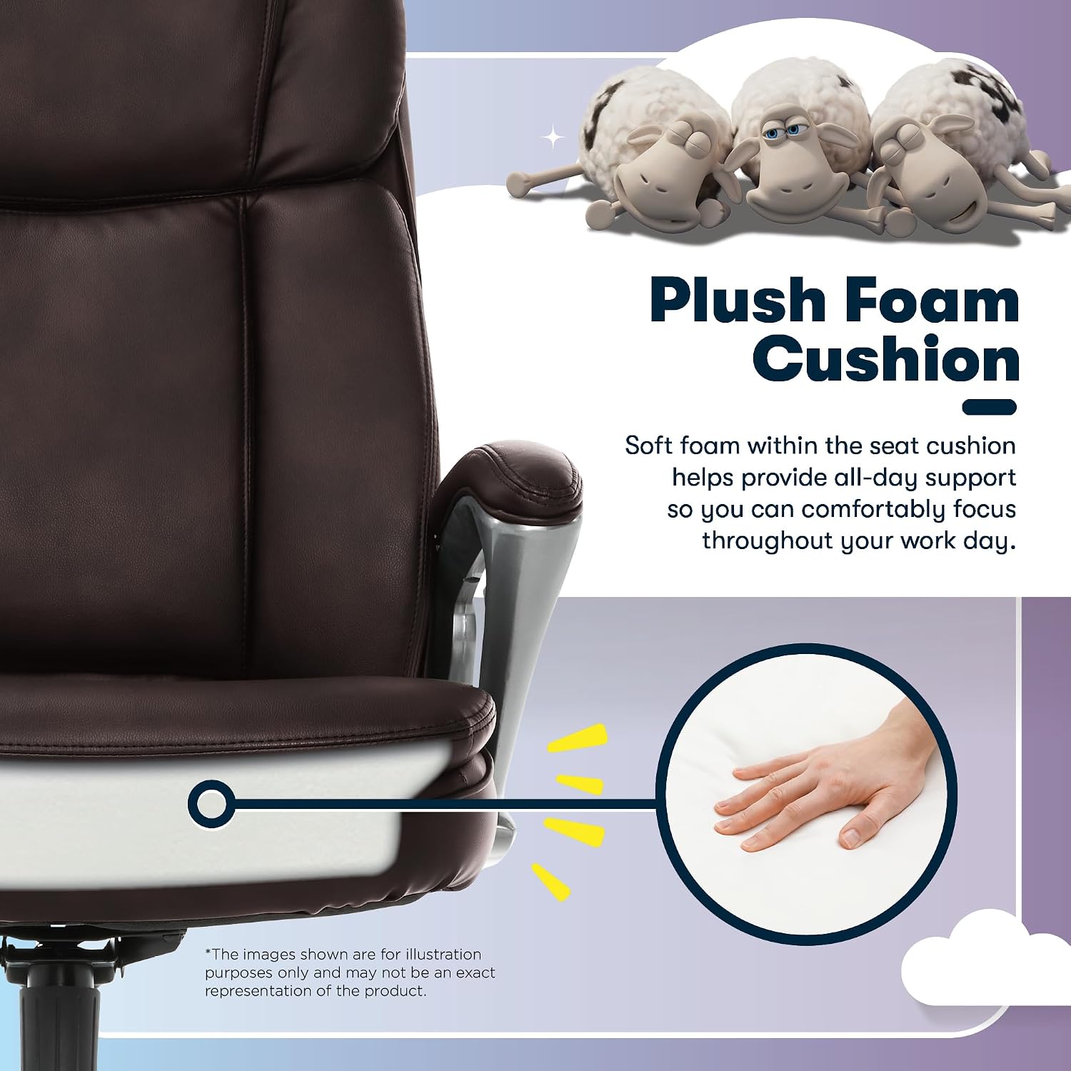 Serta Fairbanks Big and Tall Executive Office Chair - Ergonomic High Back Computer DeskChair with Lumbar Support, Memory Foam Seat Cushion, Padded Armrests, Bonded Leather, 350 lb Capacity - Brown