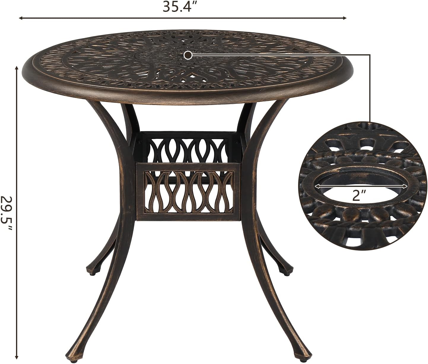 VINGLI 5 Pieces Outdoor Patio Dining Set, Cast Aluminium Patio Furniture Set with 4 Chairs and 1 Umbrella Table for Yard, Garden, Porch and Poolside, Bronze (Round Table)