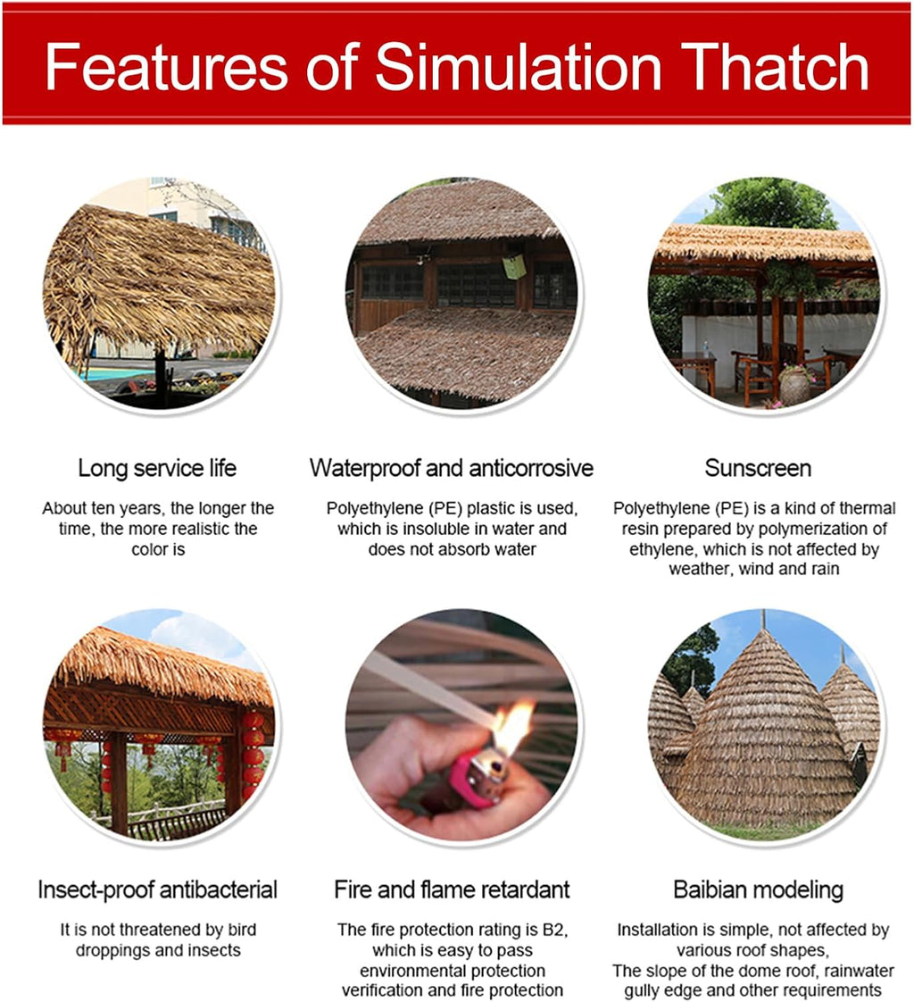 19.6″x32.8′ Mexican Palm Thatch Runner Roll Simulation Thatch Tile Plastic PE Roof Fake Straw Fireproof for Tiki Bar Garden Wooden House Pavilion Roof Decoration(Size:10m/32.8ft,Color:Straw Primary)