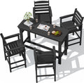 SERWALL Outdoor Bar Set - 4 Adirondack Bar Chairs & Bar Height Table with 1.6' Umbrella Hole, All-Weather HDPE Patio Furniture for Poolside, Backyard, Garden - Black