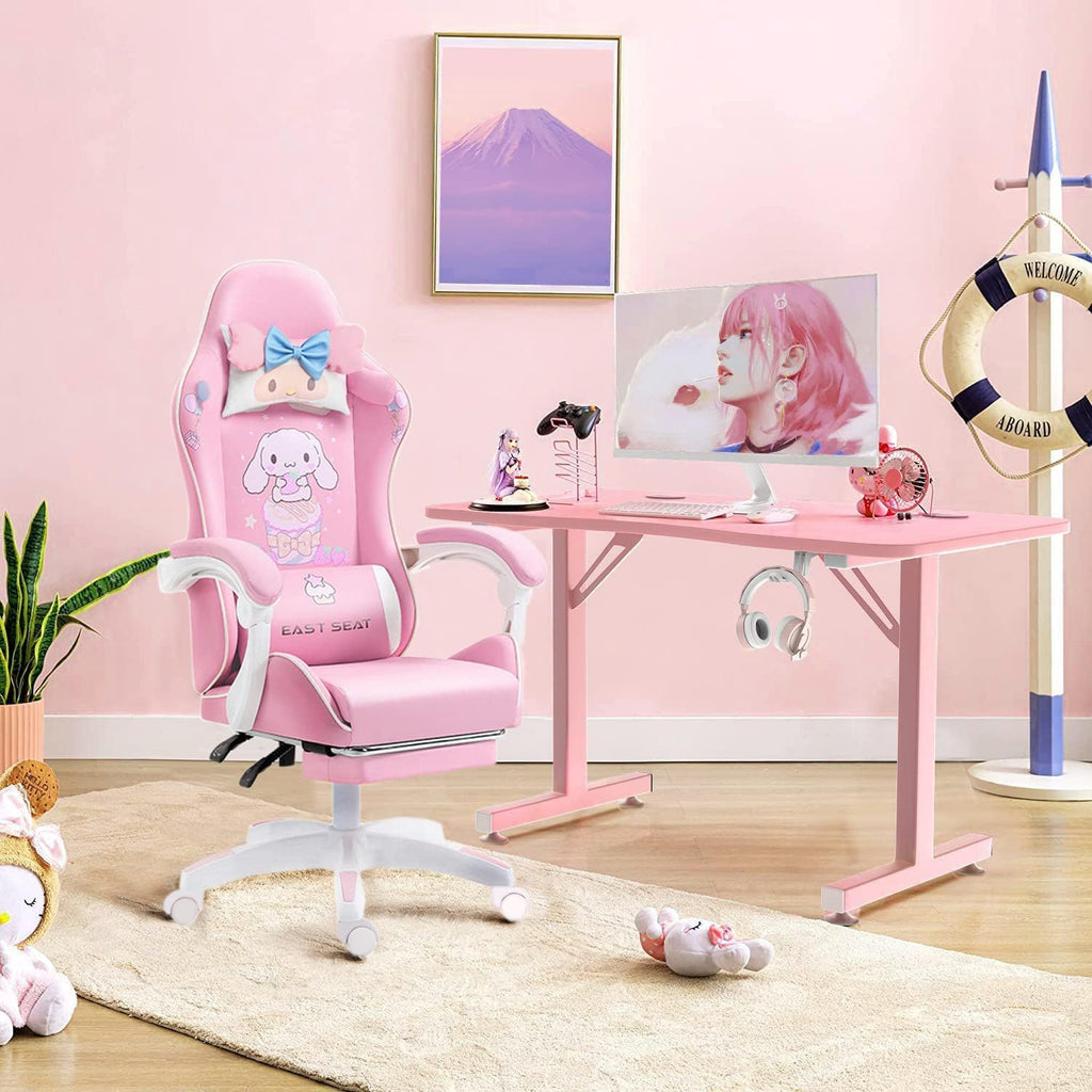 Gaming Chair Adults Gaming Chair Girls Cute Computer Leather Armchair Office Home Swivel Lifting Adjustable Chair with Footrest Pink