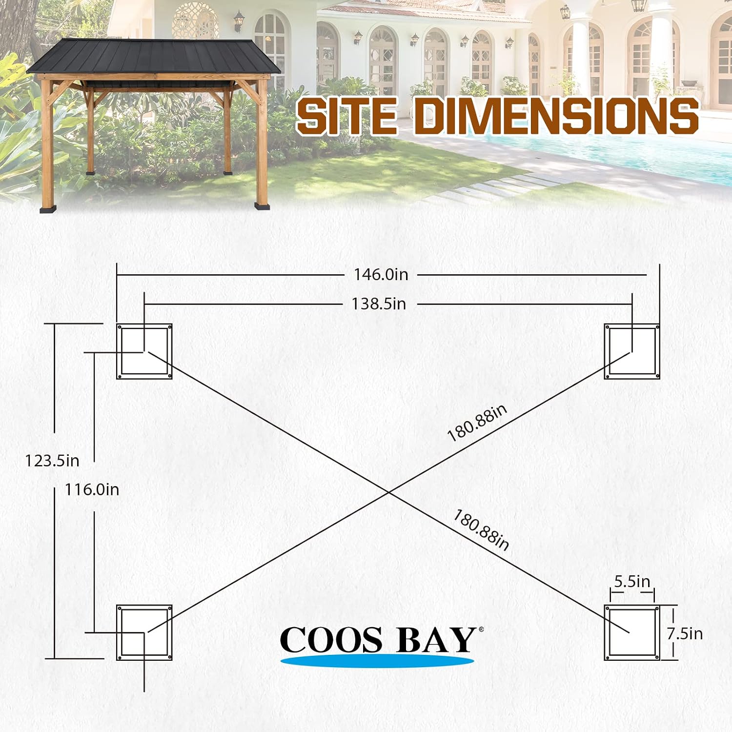 COOS BAY 11x13 Hardtop Gazebo with Cedar Wood Frame, Galvanized Steel Gable Roof with UV Protection for Garden, Patio, Poolside, Backyard, Natural Wood/Black