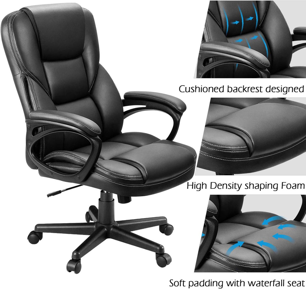 Furmax Office Executive Chair High Back Adjustable Managerial Home Desk Chair, Swivel Computer PU Leather Chair with Lumbar Support (2, Black)