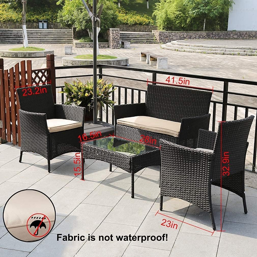 FDW Outdoor Patio Furniture Sets 4 Pieces Patio Set Rattan Chair Wicker Sofa Conversation Set Patio Chair for Backyard Lawn Porch Poolside Balcony Garden Furniture Sets with Coffee Table