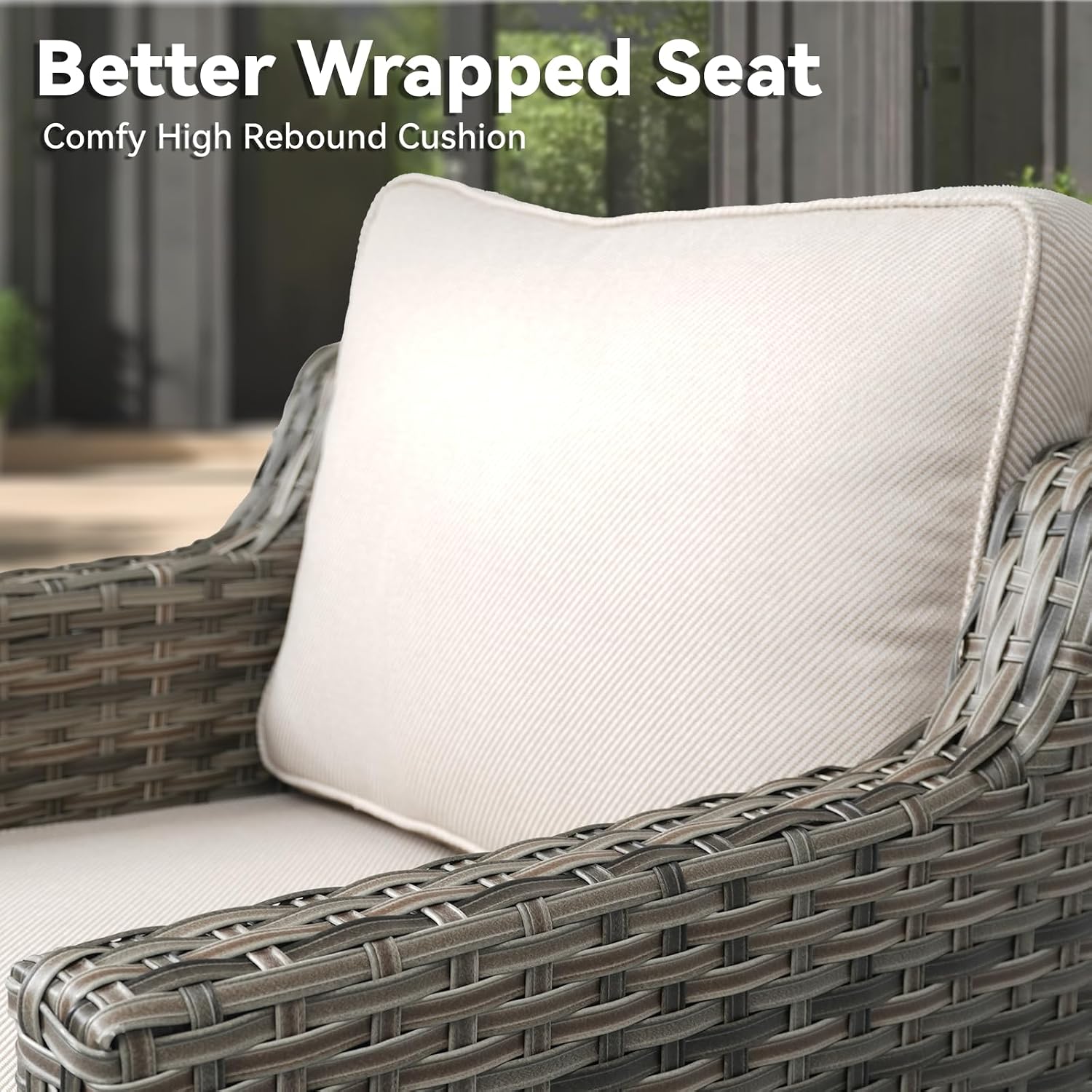 Patio Chairs Set of 2 - All Weather Rattan Wicker Outdoor Chairs with Thickened Cushions for Porch Deck Balcony Garden - Grey/Beige