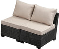 2 Piece Outdoor Wicker Armless Sofa, Patio Sectional Sofa Set with Thick Seat Cushions and 2 Back Cushions for Garden Patio, Backyard, Poolside Beige
